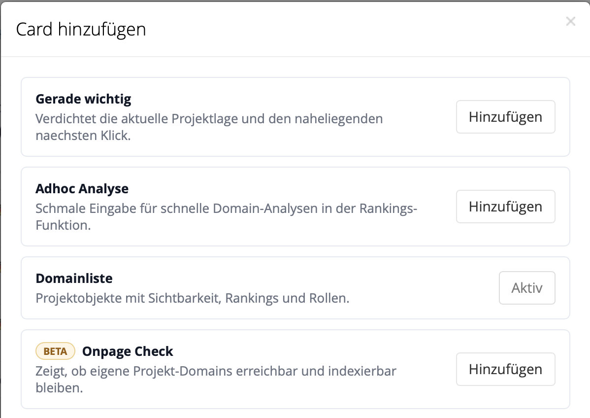 Weitere Cards nach Bedarf hinzufügen